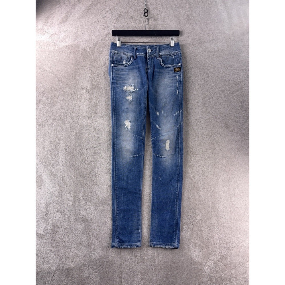 G-Star RAW Lynn Jeans Womens‎ Size 25x32 Blue Distressed Skinny Stretch Denim